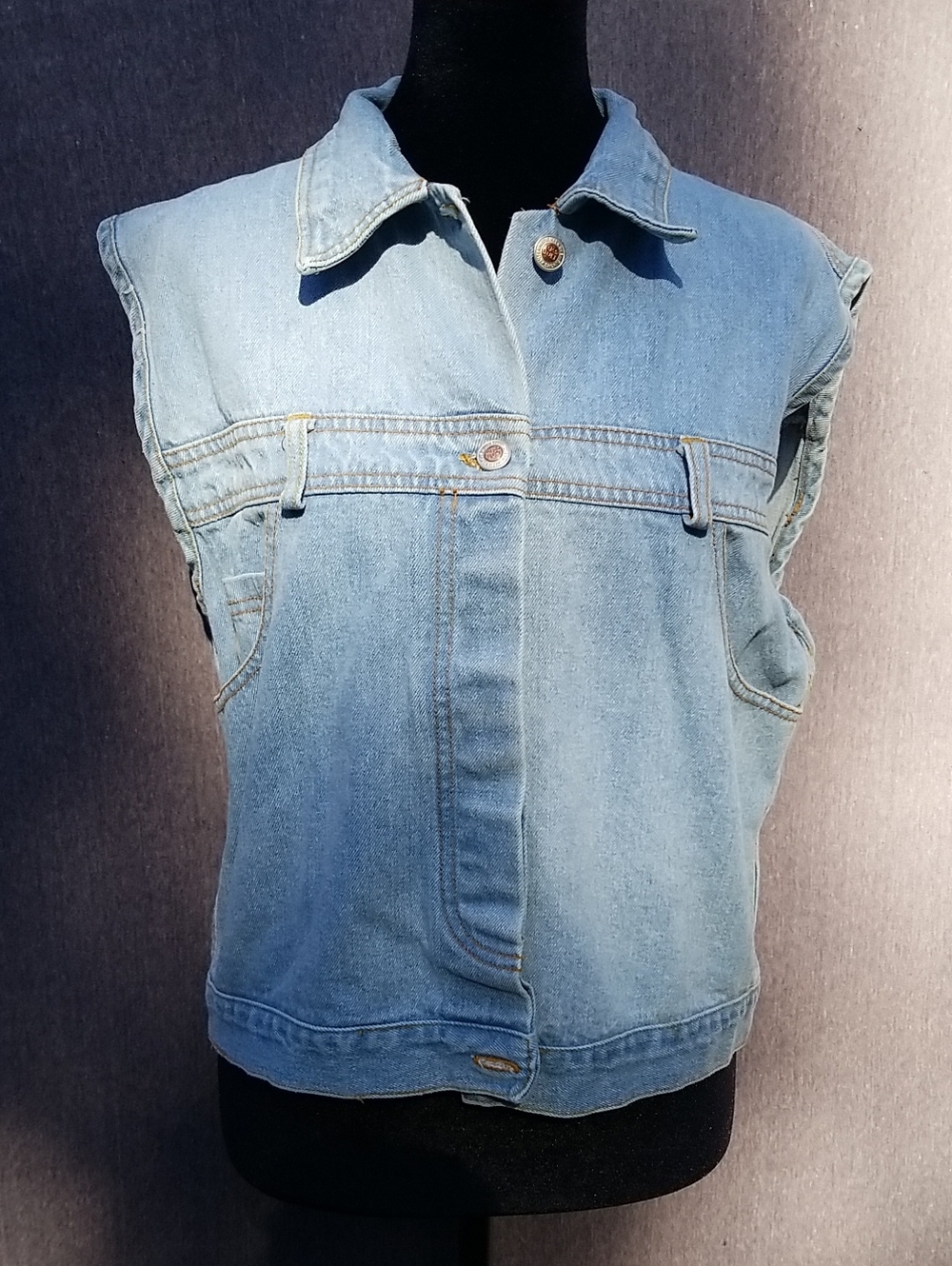 Miss Juli Light Blue Wash Pants Pattern Denim Vest